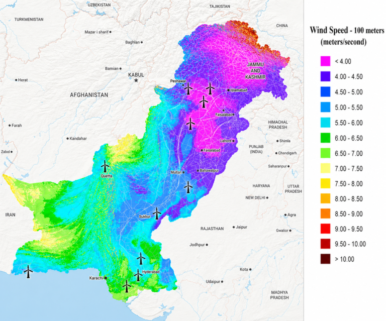 Pakistan Wind Speed Map – Best Wind Speed Areas in Pakistan for Wind Turbines