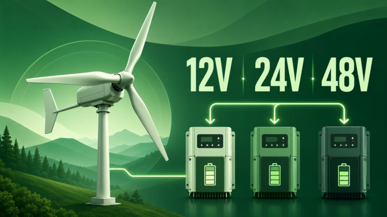 12V, 24V, and 48V wind turbine systems with their respective voltage configurations for small and medium-scale renewable energy application
