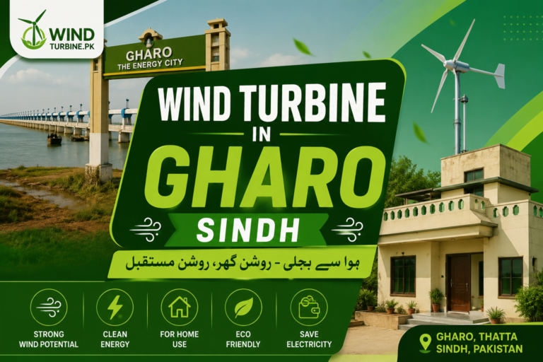Wind turbine installed at a home in Gharo, Sindh, Pakistan.