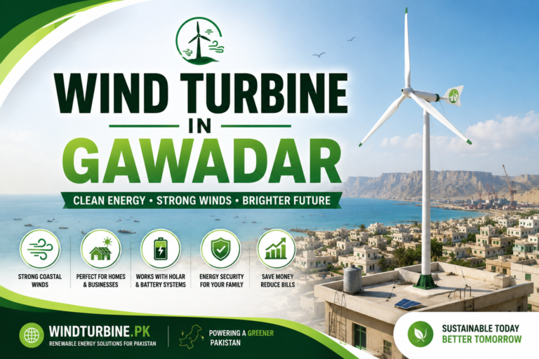 Gwadar Pakistan with a wind turbine installed on a rooftop