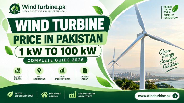 Image showing One wind turbine with capacity range from 1 kW to 100 kW, suitable for homes, businesses, and industrial applications in Pakistan.